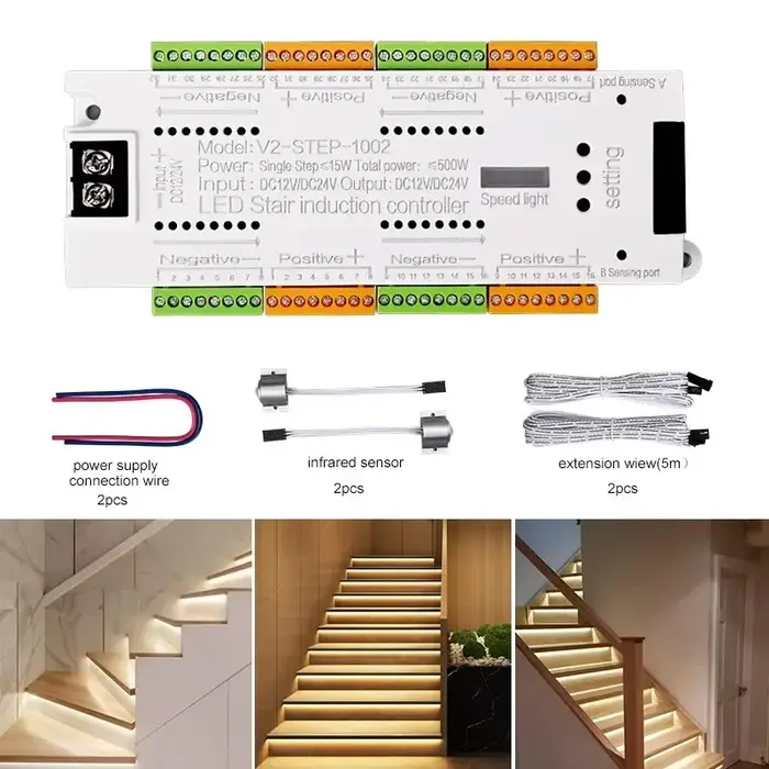V2 escalier lumière LED contrôleur DC 12V 24V 32 canaux escaliers intérieurs PIR capteur variateur