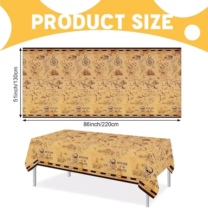 Nappe rectangulaire en plastique, Design de carte au trésor, décorations de fête à thème au trésor P
