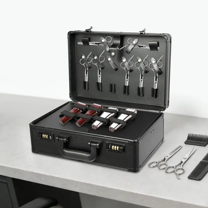 Boîte à outils de coiffure professionnelle multicouche noire, étui de rangement pour barbier, organi