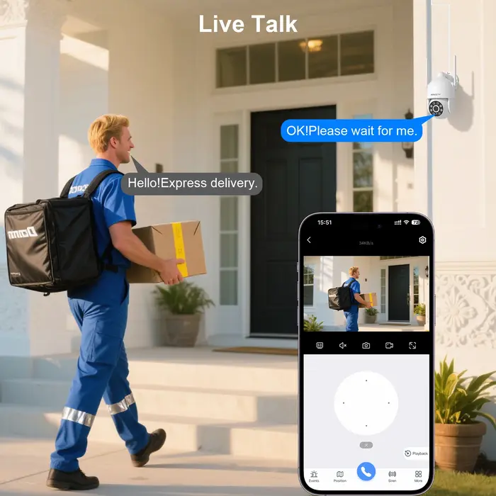 Caméra de sécurité wifi ARCCTV 1296P extérieure - enregistrement 24/7 vision nocturne couleur suivi automatique