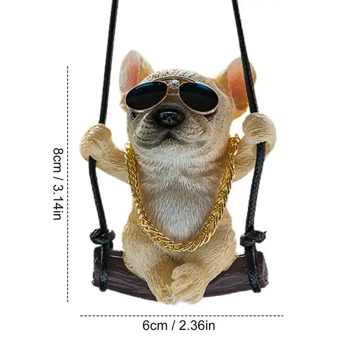 Mignon Swing chien bouledogue modèle Auto rétroviseur suspendu pendentif décoration Kwaii Lap-dog vo