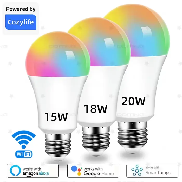 Ampoule intelligente WiFi E27 à intensité variable, RGBCW, lumière LED colorée 220V, application rég