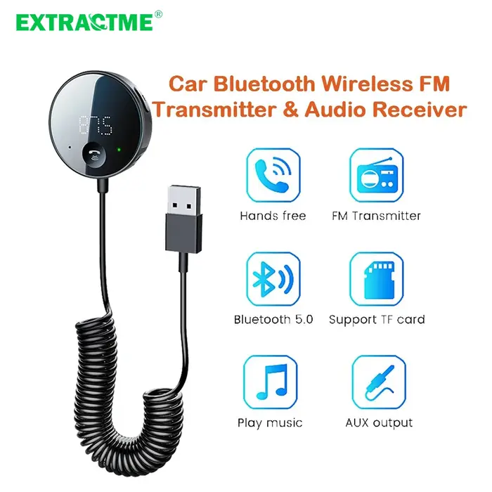 Extractme-Transmetteur audio de voiture Bluetooth 5.0, transmetteur FM sans fil, récepteur audio AUX
