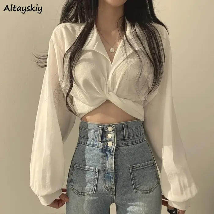 Chemises monochromes pour femmes, vêtements minces pour jeunes dames, vêtements de rue minces, monoc