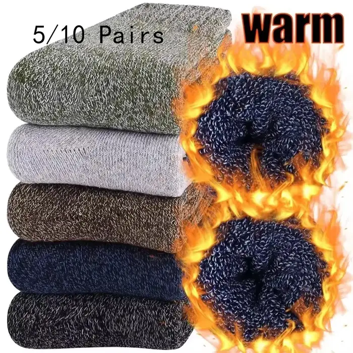 Chaussettes homme laine unies vintage épaisses chaudes mi-longues antifroid hiver - 5/10 paires