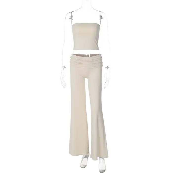 Vêtements pour femmes, haut tubulaire de couleur unie, pantalon évasé, costume Slim à la mode, print
