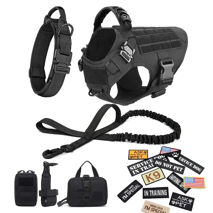 Grand harnais militaire pour chien, collier, laisse, sacs, ensemble de patchs, Malinois, entraînemen
