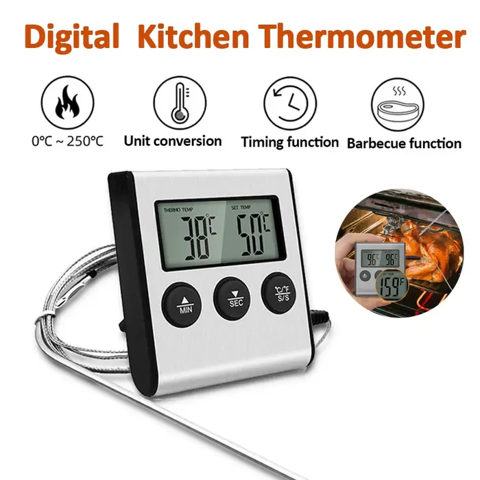 Thermomètre de cuisine numérique, four à barbecue, gril à viande, fonction minuterie, compteur de ch