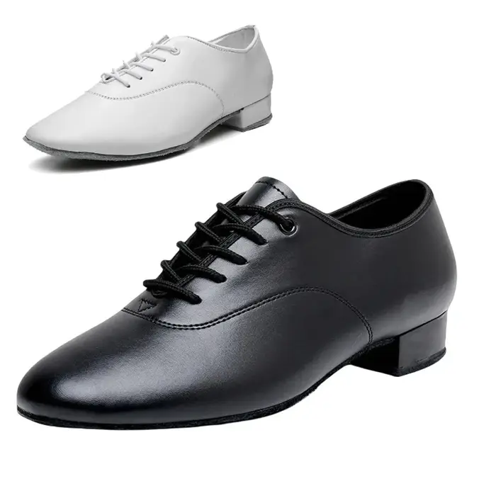 Chaussures de danse latine professionnelles hommes noir blanc talon bas hauteur 2.5 cm chaussures St