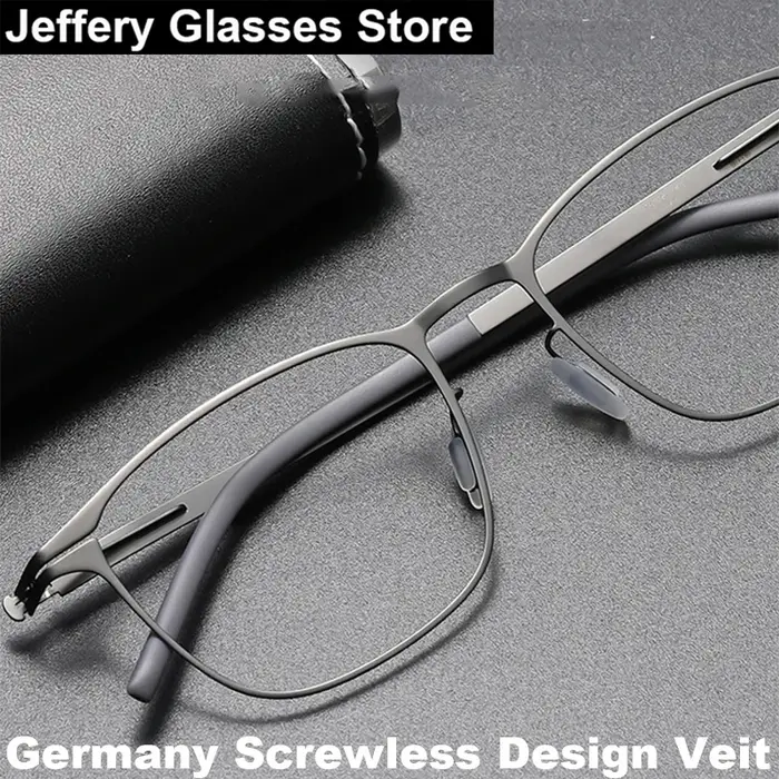 Monture de lunettes carrée sans vis pour hommes, design allemand, ultra-légère 7,5g, en acier fin, l