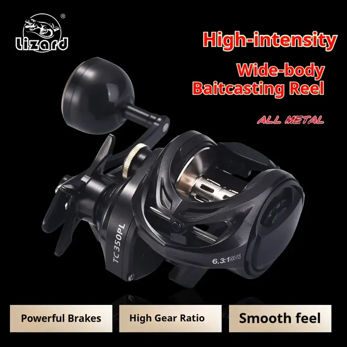 Moulinet Baitcasting de pêche en mer Lézard, bobine en métal de grande capacité, lancer longue porté