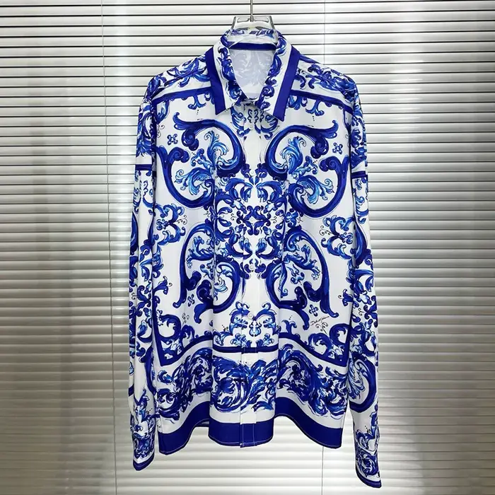 Chemise de Luxe à Manches sulfpour Homme, Vêtement Royal, Décontracté, Imprimé Floral, Manga, Longa,