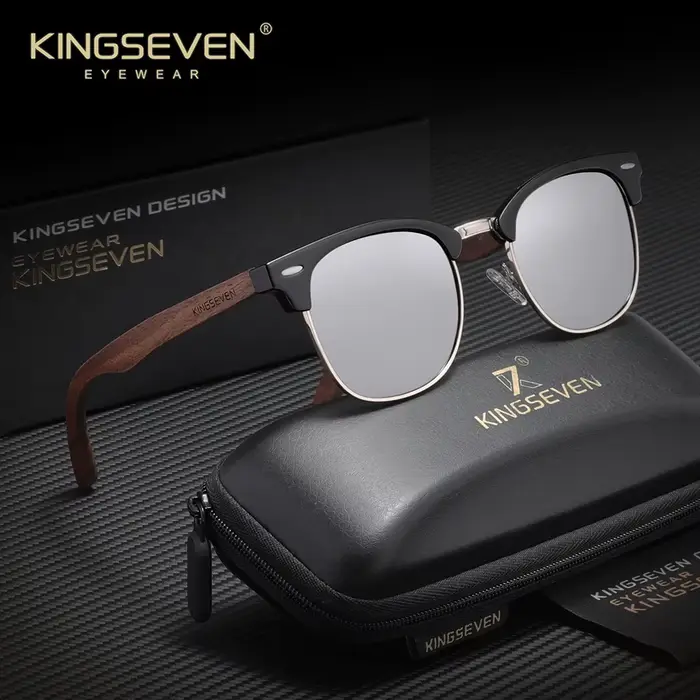 KINGSEVEN – lunettes de soleil rétro en noyer pour hommes et femmes, polarisées, faites à la main, P