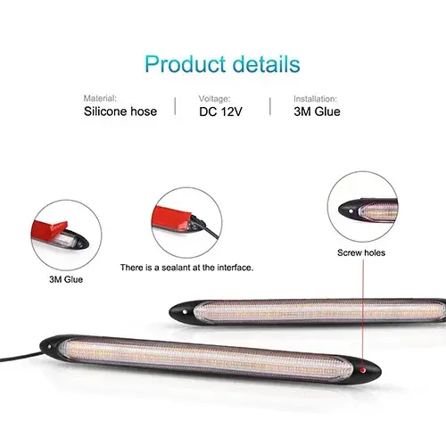 2 pièces Led voiture DRL feux de jour étanche universel DC 12V Auto phare séquentiel clignotant jaun