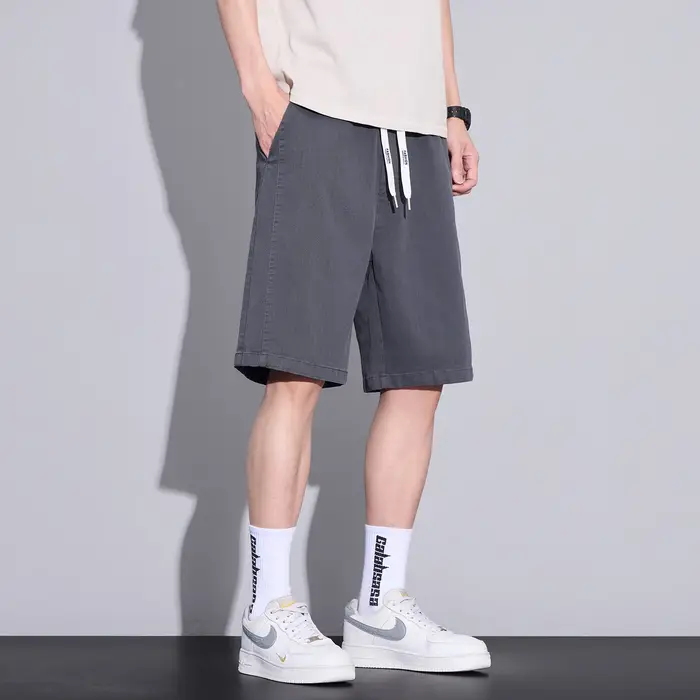 Shorts Cargo Décontractés en Jean Kaki pour Homme, Coupe Droite Ample, Taille Élastique, Longueur Mi