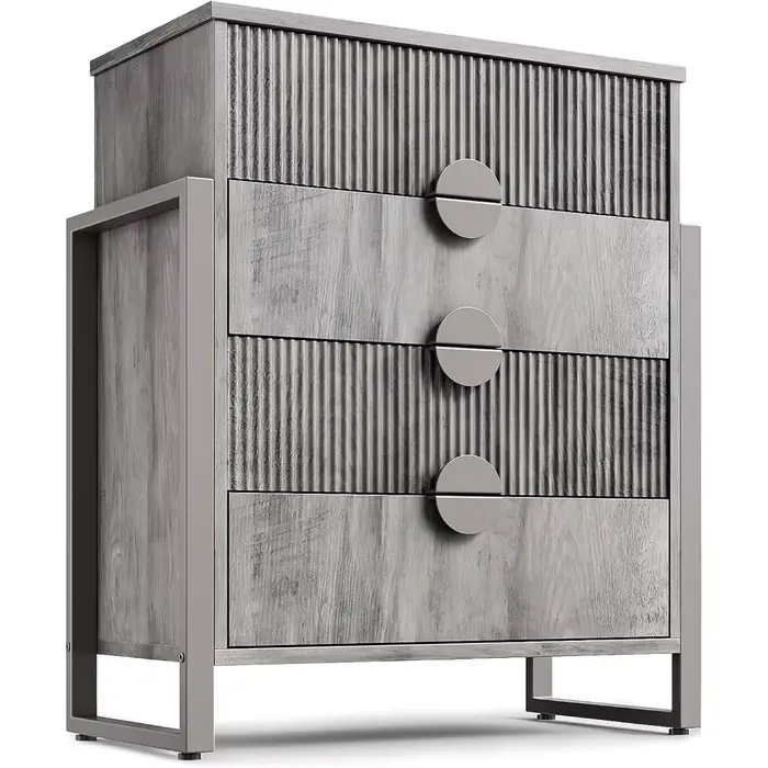 Commode grise cannelée moderne pour chambre à coucher, commode de 36,2 po de hauteur, commode à 4 ti