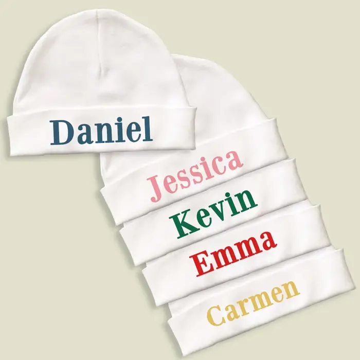 Bonnet bébé personnalisé nom - Chapeau nouveau-né hôpital coton - Cadeau naissance personnalisable