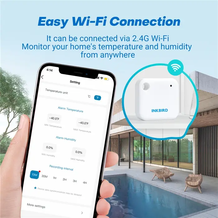 INKBIRD Capteur intelligent Wi-Fi pour moniteur de température et d'humidité en temps réel, enregist