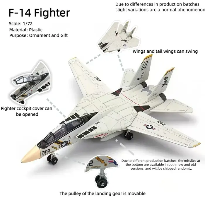 Modèle F-14 Tomcat 1:72 en plastique pour collection et exposition à domicile cadeau pour homme occasions spéciales