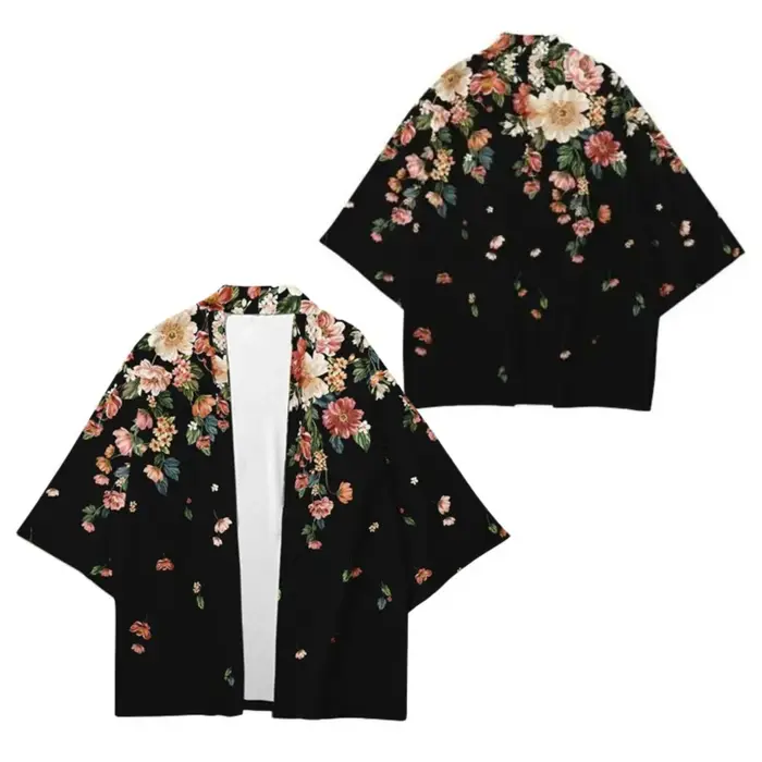 Vêtements traditionnels asiatiques, Kimono japonais imprimé Floral rose pour hommes et femmes, ample