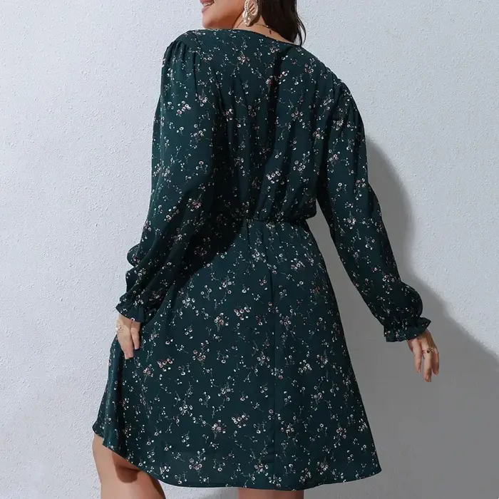 Robe trapèze à imprimé Floral pour femmes, manches longues bouffantes, taille haute, élégante, décon