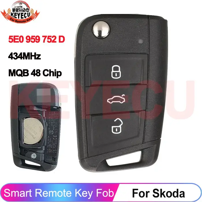 KEYECU OEM Original 5E0 959 752 D pour Skoda Rapid Octavia MK3 2013 + MQB 48 puce 434MHz clé télécom