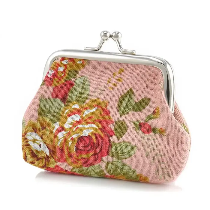 Portefeuille à loquet rétro pour femme, petite pochette, porte-cartes de crédit, porte-monnaie, fleu