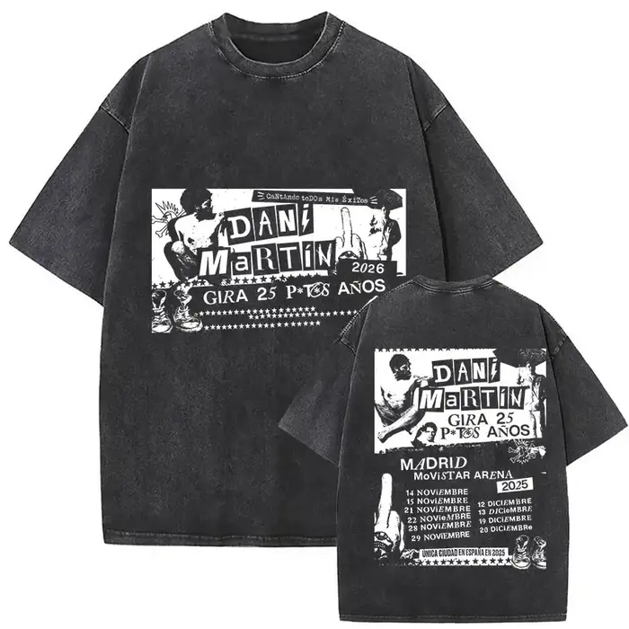 Rappeur Dani Martin Lo Que Me De La Gana Tour 2025 Vintage lavé t-shirts hommes femmes Pop Fans mode