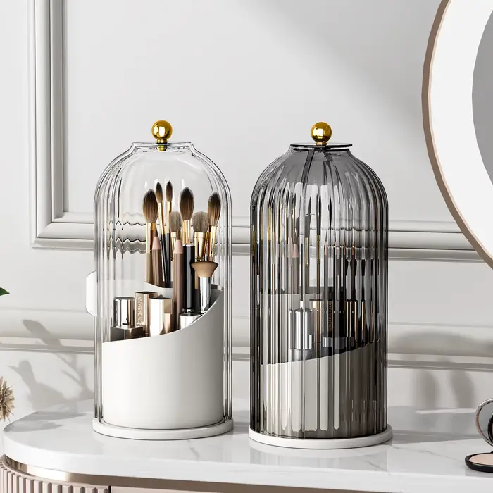 YOOLENS-Porte-pinceau de maquillage avec couvercle, rotation à 360 °, transparent, anti-poussière