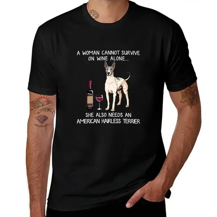 Américain sans poils Terrier et vin drôle chien T-Shirt homme coton homme T-Shirt coton haute qualit