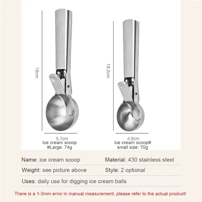 Cuillère à glace à double usage en acier inoxydable, cuillère à glace multifonctionnelle pour fruits