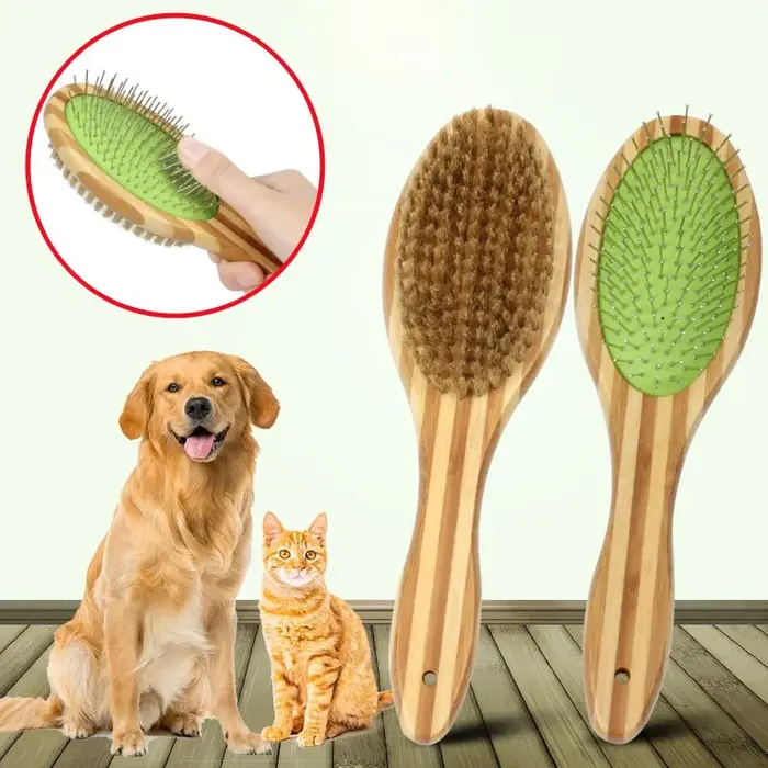 Brosse à cheveux double face en bambou pour chien