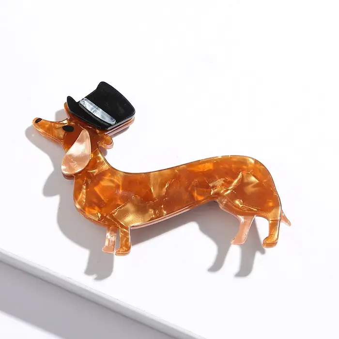 Broche Dachshunds en acrylique dorée pour sacs à dos accessoire de breloques pour amis et femmes occassions spéciales vacances de printemps