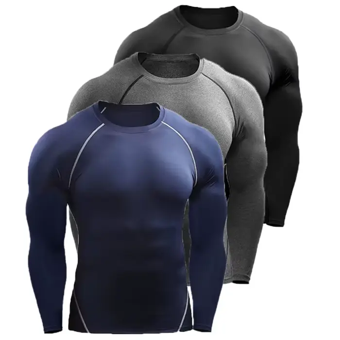 Compression à manches longues T-shirt hommes élastique entraînement T-shirt Gym Fitness collants d'e
