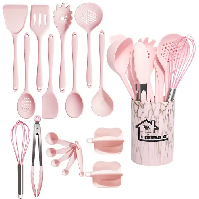 Ustensiles de cuisine en Silicone de qualité alimentaire, rose, 18 pièces, ustensiles, tourneur, spa
