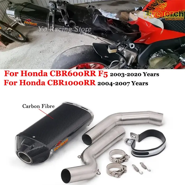 Silencieux en fibre de carbone pour moto Honda, Escape Link Pipe, Slip-On, CBR1000RR 2004-2007, CBR6