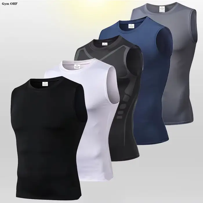 Hommes séchage rapide course T-Shirts Compression gilet sans manches séchage rapide Jersey chemise d
