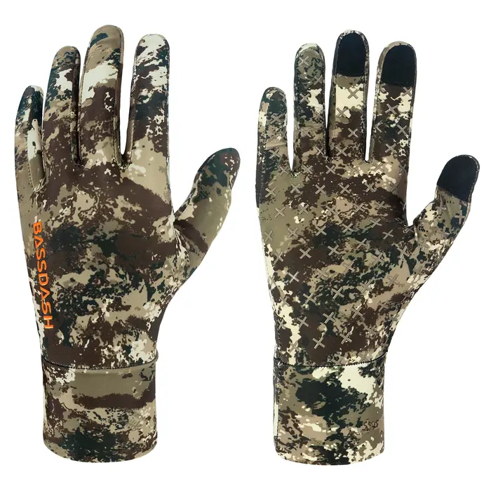 Gants camouflage chasse légers hommes UPF 50+ protection solaire modèles HG05 discrétion optimale
