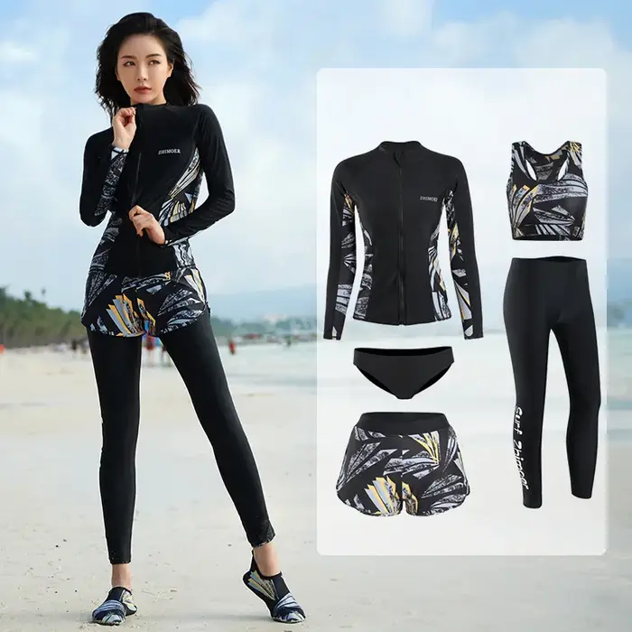 Ensemble de maillot de bain Rash Guard pour femme, manches longues, protection UV, surf imbibé, nata