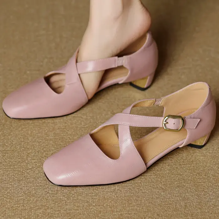 Sandales d'été à enfiler en cuir véritable pour femmes, bande étroite, sangle croisée, élégantes dam
