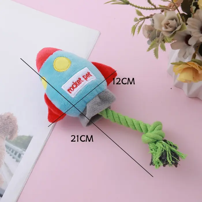 Jouet en peluche pour chien en forme de fusée, résistant aux morsures, jouets à mâcher en velours cô