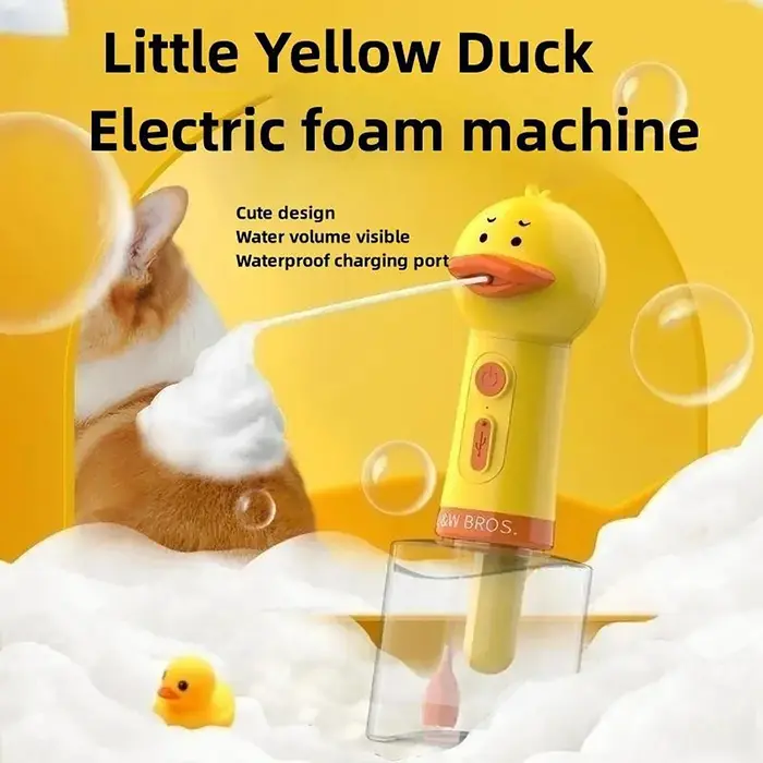 Distributeur électrique de shampoing pour chien, pulvérisateur de shampoing, petit canard jaune, mou