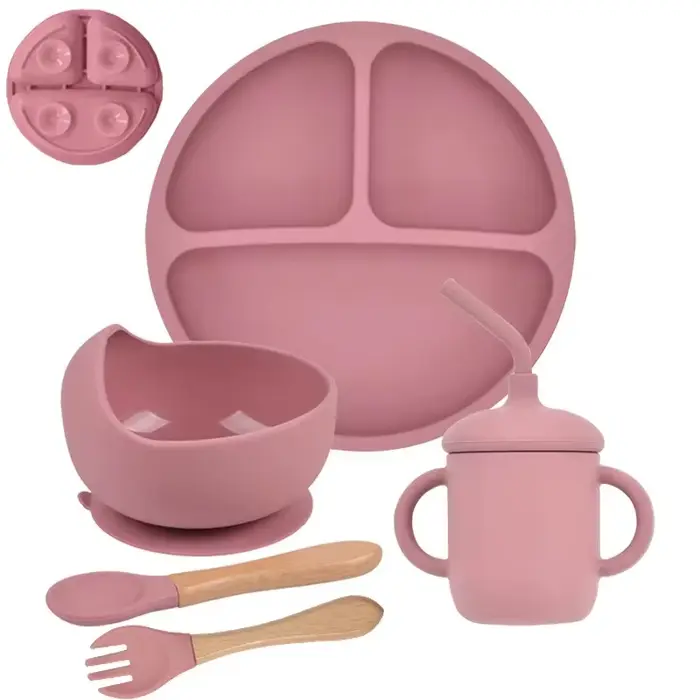 Vaisselle en Silicone souple pour bébé, plat d'alimentation pour enfant, assiette à ventouse, bol cu