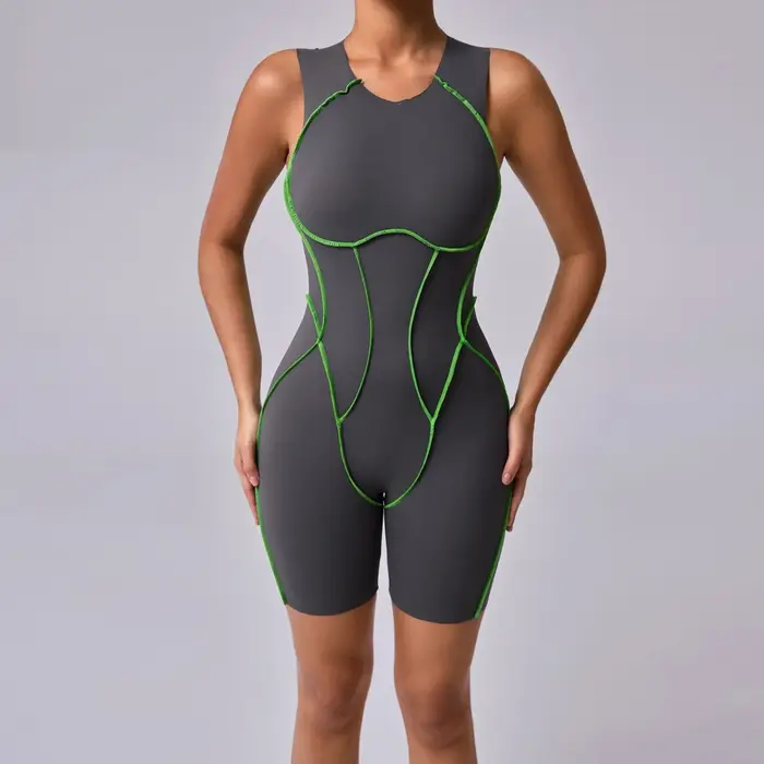 Combinaisons de Yoga dos nu pour femmes, couleur couture, avec coussinets de poitrine, sans manches,