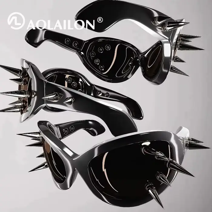 Cyberpunk bricolage unisexe exagéré lunettes de soleil Rivet moto Style Hip Hop Streetwear lunettes 
