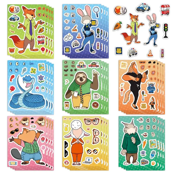 8/16 feuilles faire un visage Zootopia 2 Puzzle dessin animé autocollants bricolage Ryder Chase asse