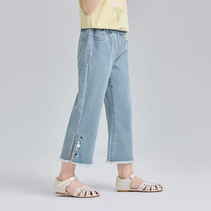 Pantalon d'été brodé pour filles Dave Bella, décontracté, taille élastique, poches, coupe bootcut, j