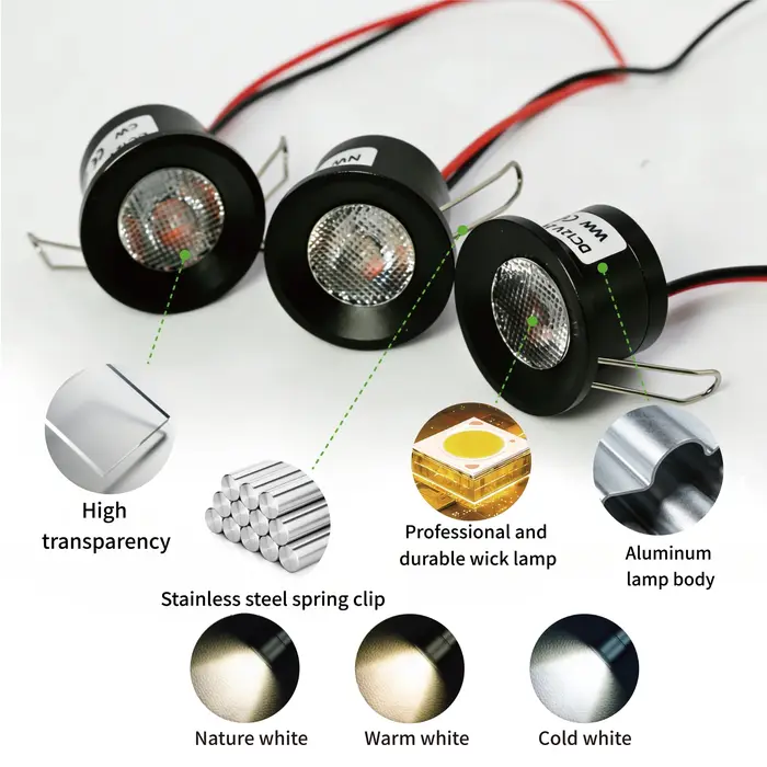 Mini spot LED encastrable argenté 2W 12V IP65, dimmable, pour plafond, escaliers, armoires, éclairag
