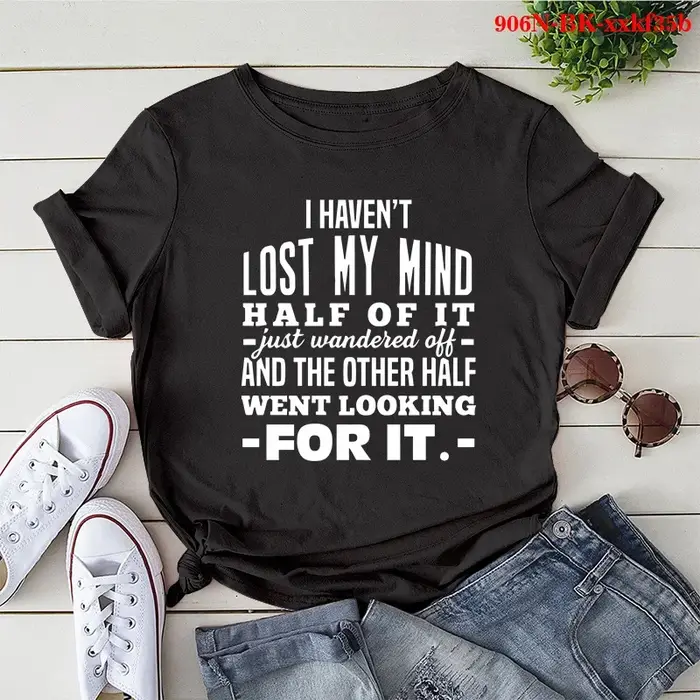 T-shirt manches courtes col rond femme, I HHM'T LOST MY MIND, Lettre imprimée
