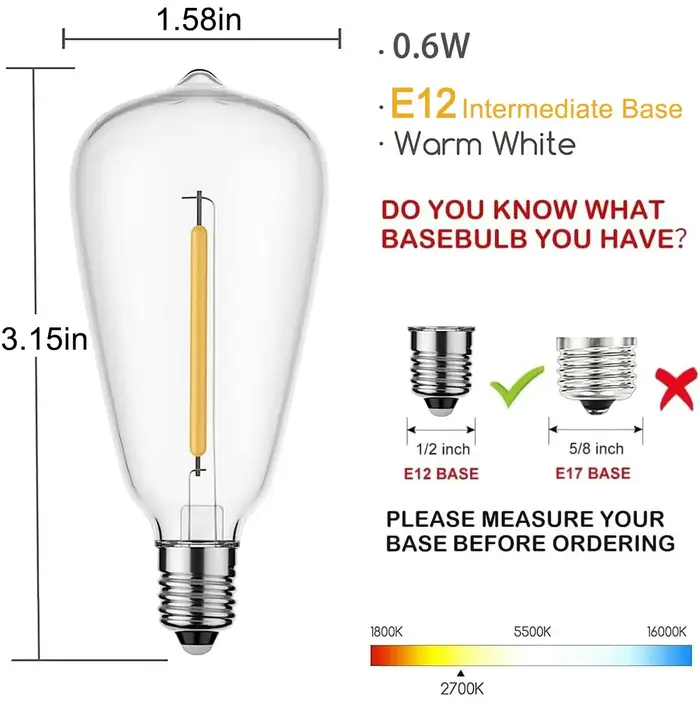Ampoules incassables décoratives à LED ST38 vintage, ampoules de rechange en plastique E12, 1W, 7W, 